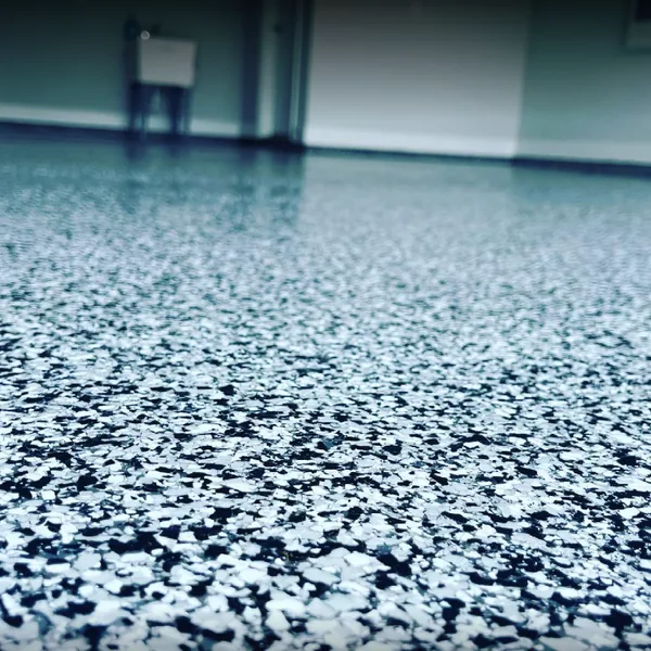 Blue and grey flake epoxy detail, metro Atlanta project