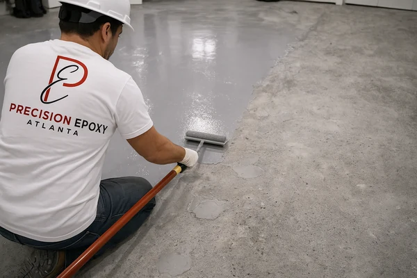 Applying repair coating over restored concrete